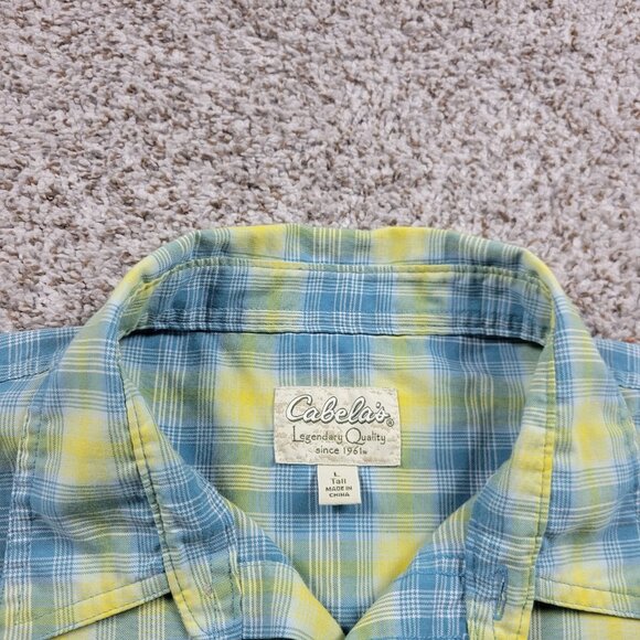 Cabelas Shirt Mens Large Tall Button Up Plaid Outdoors Poly Cotton Read* - Picture 2 of 8